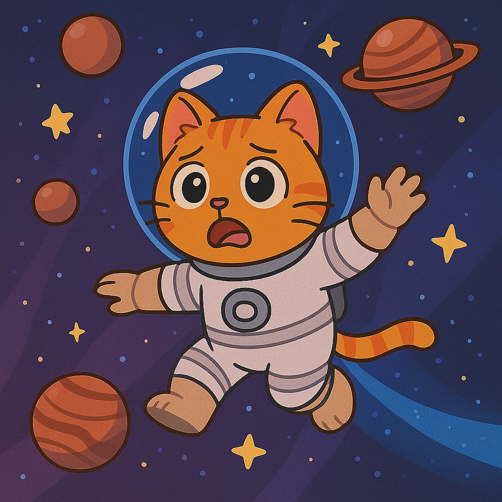 Cat floating in space
